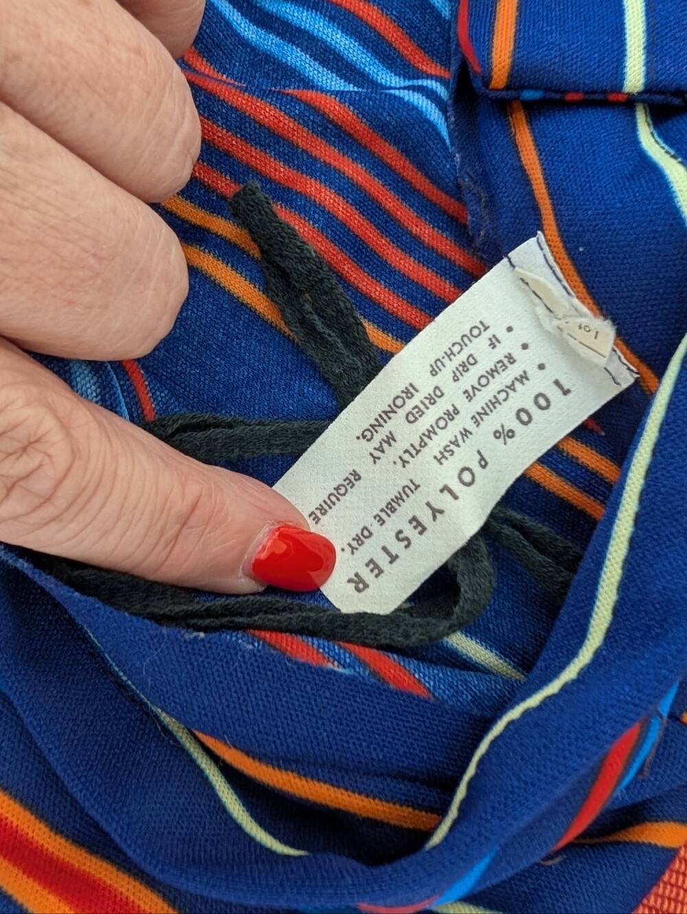 Vintage Maxi Skirt From 1972 Polyester Striped Navy and Red A-Line Maxi Skirt S - Picture 2 of 4